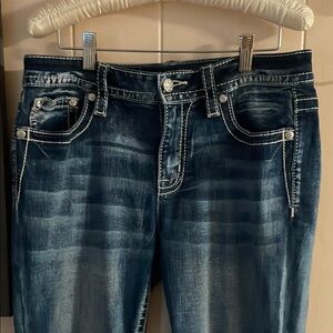 Miss Me size 30 flare jeans feathered pockets indigo blue